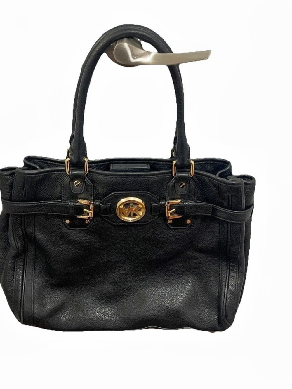 Michael Kors Hudson Pebbled Leather Shoulder Satchel Black Bag